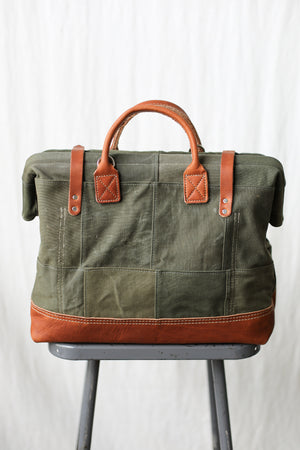 WWII era Salvaged Canvas Patchwork Carryall