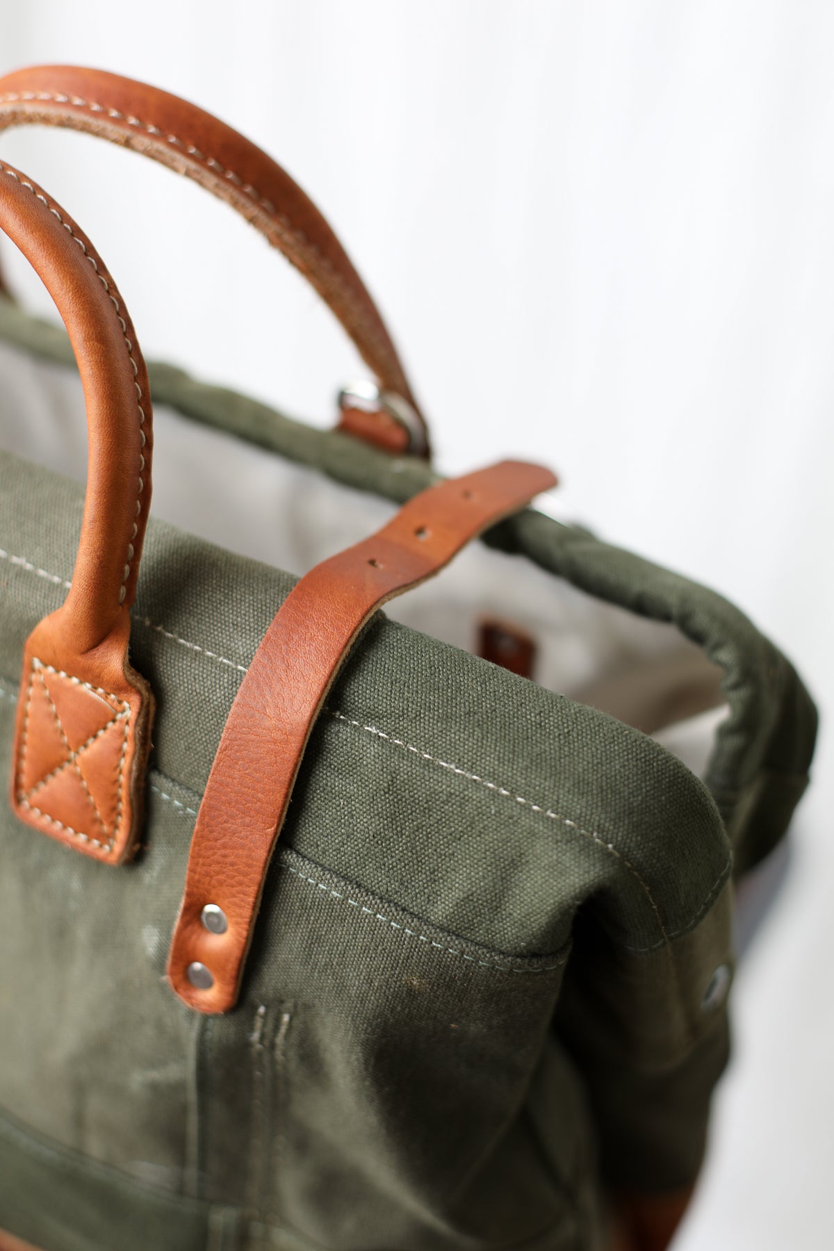 WWII era Salvaged Canvas Patchwork Carryall