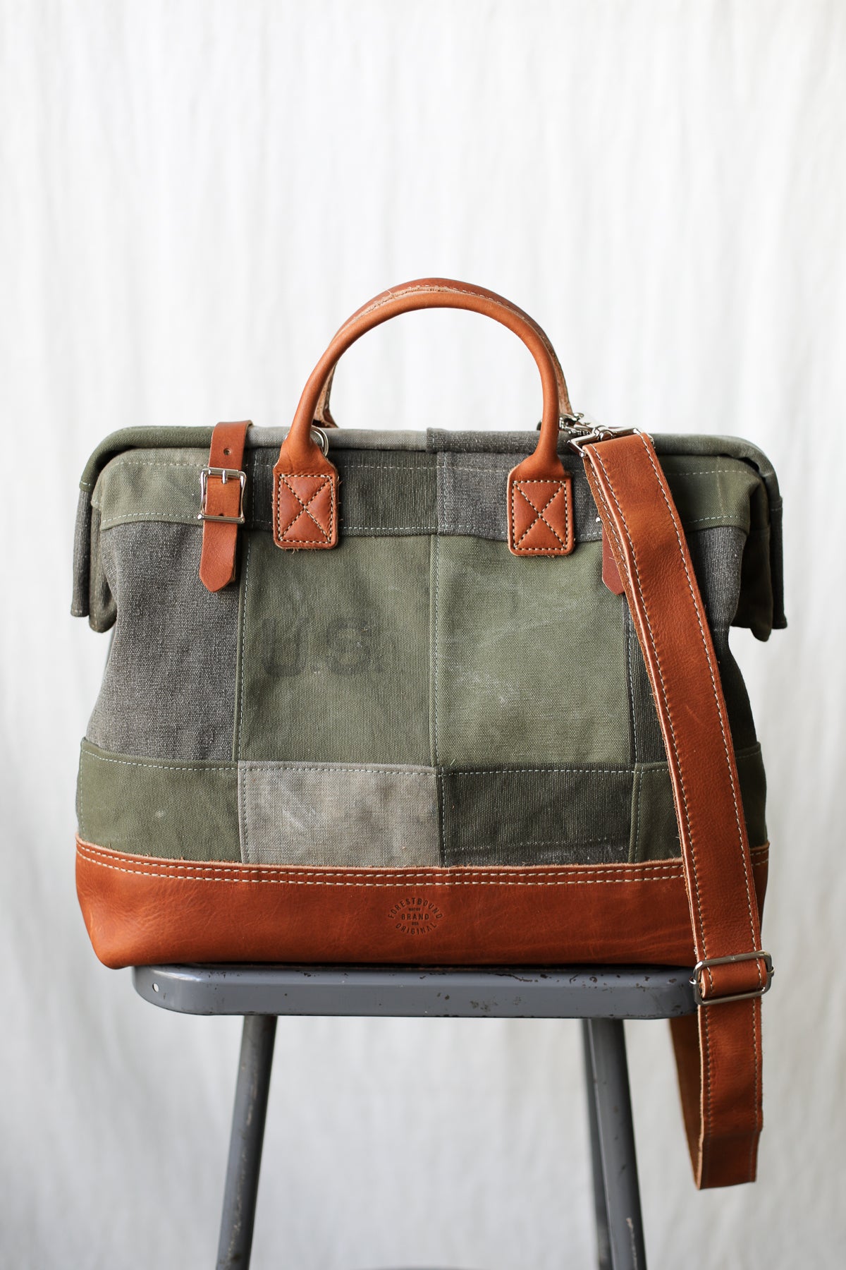 WWII era Salvaged Canvas Patchwork Carryall