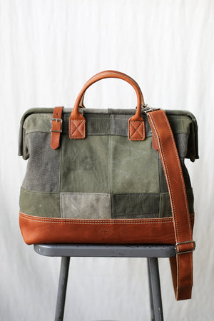 WWII era Salvaged Canvas Patchwork Carryall