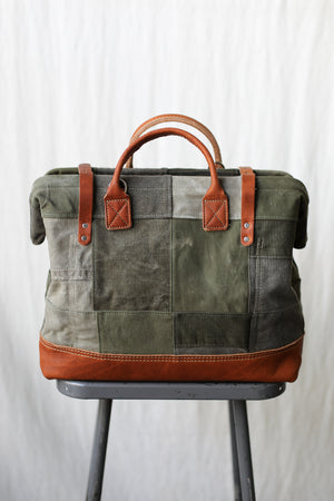 WWII era Salvaged Canvas Patchwork Carryall