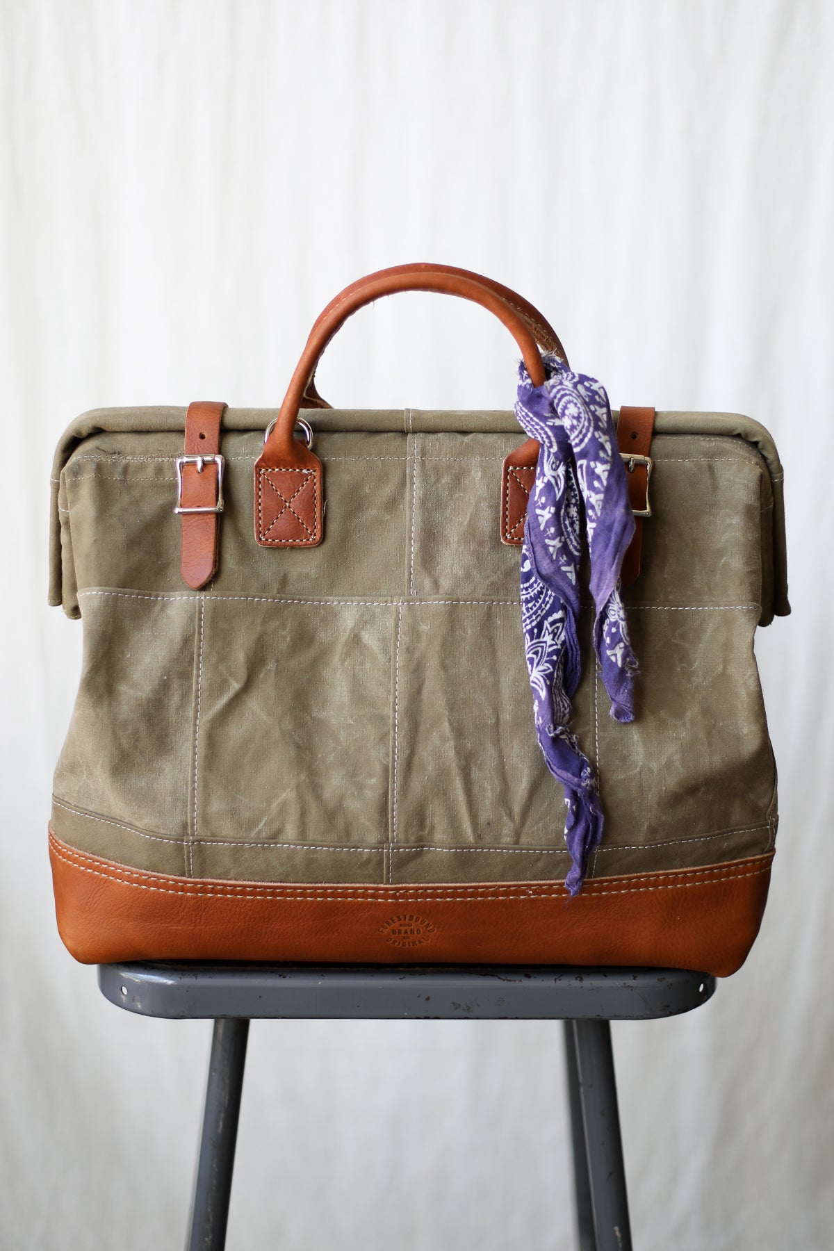 WWII era Salvaged Canvas Patchwork Carryall