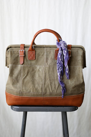 WWII era Salvaged Canvas Patchwork Carryall