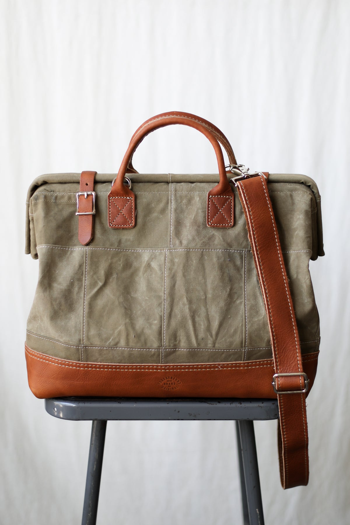 WWII era Salvaged Canvas Patchwork Carryall