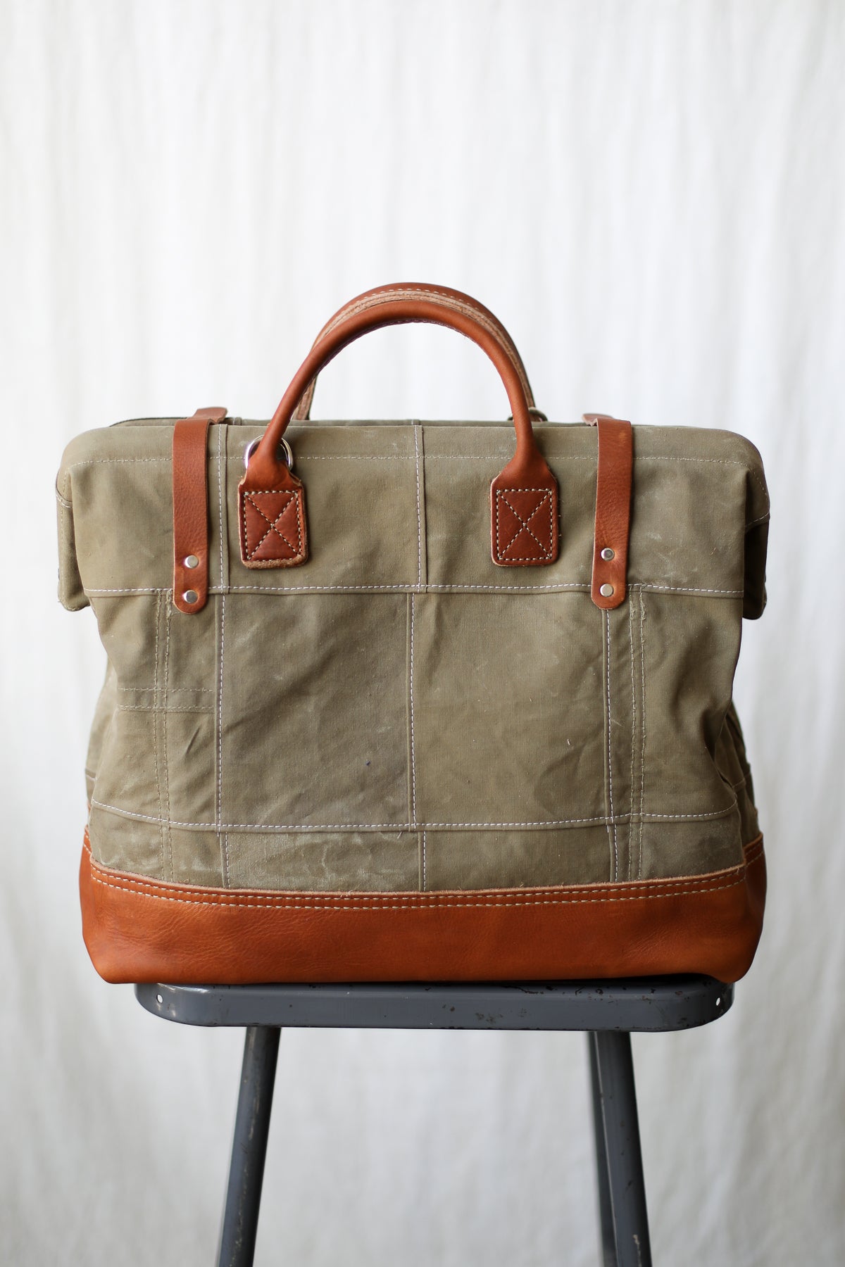 WWII era Salvaged Canvas Patchwork Carryall