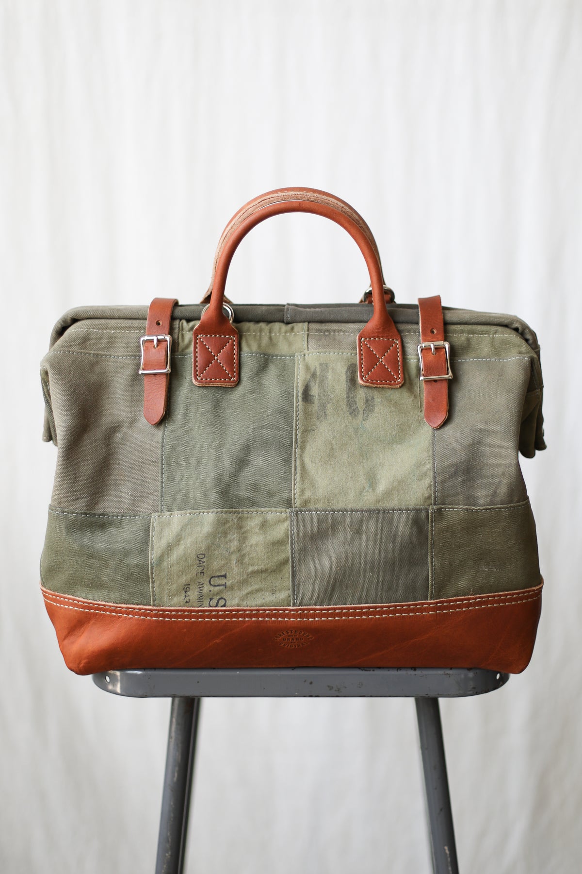 WWII era Salvaged Canvas Patchwork Carryall