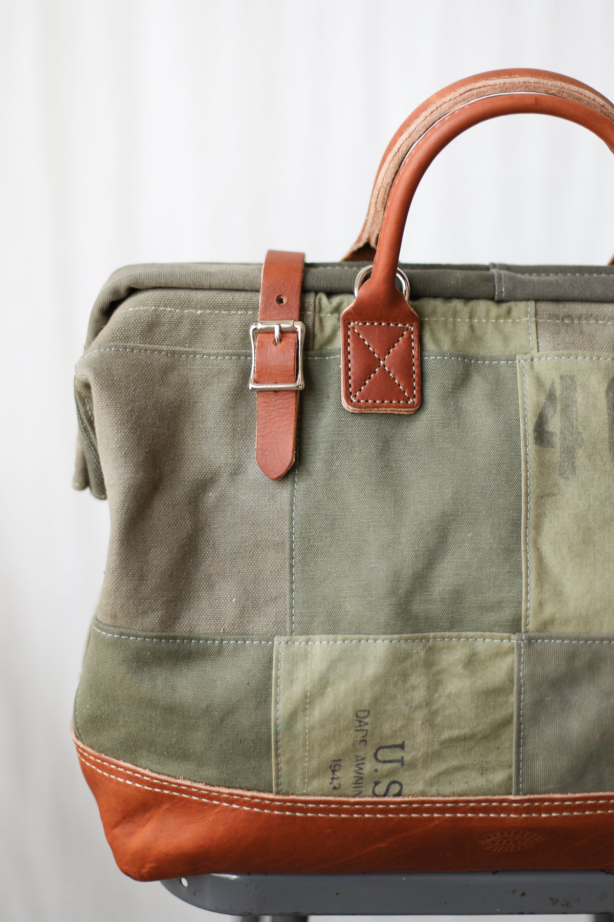 WWII era Salvaged Canvas Patchwork Carryall