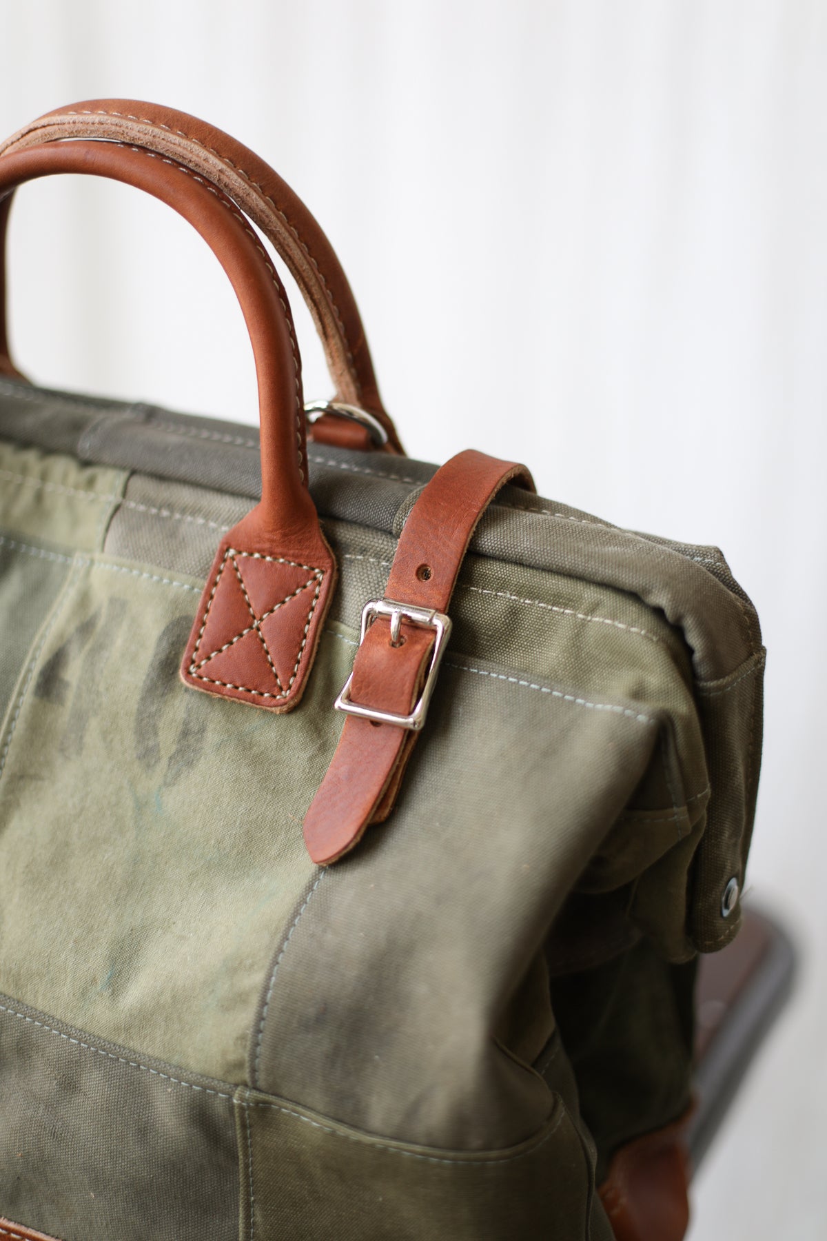 WWII era Salvaged Canvas Patchwork Carryall