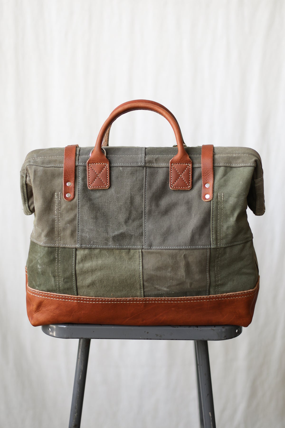 WWII era Salvaged Canvas Patchwork Carryall