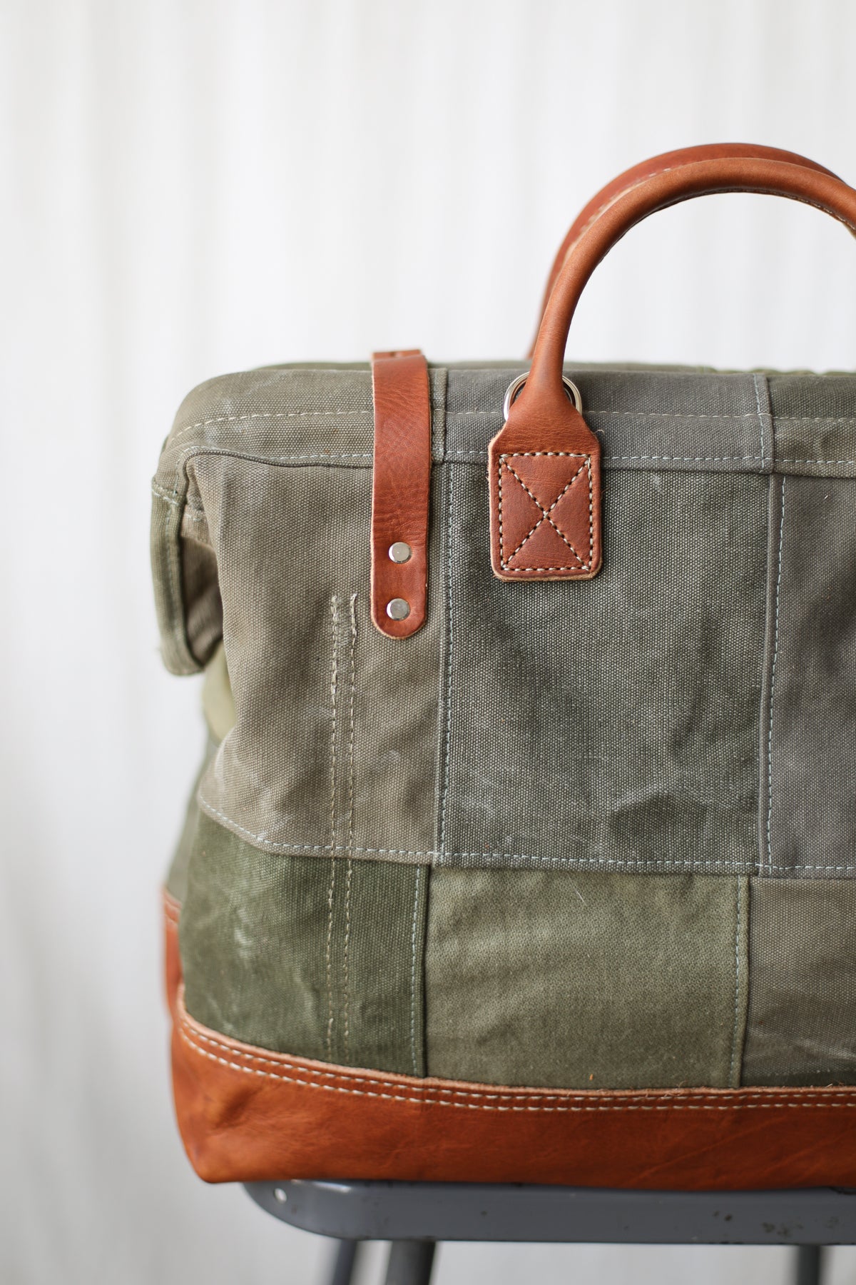 WWII era Salvaged Canvas Patchwork Carryall