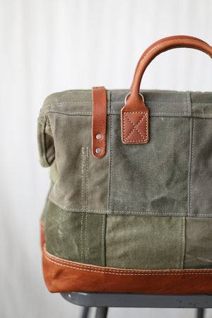 WWII era Salvaged Canvas Patchwork Carryall