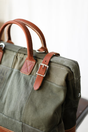 WWII era Salvaged Canvas Patchwork Carryall