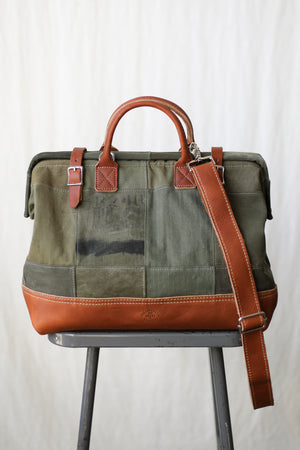 WWII era Salvaged Canvas Patchwork Carryall