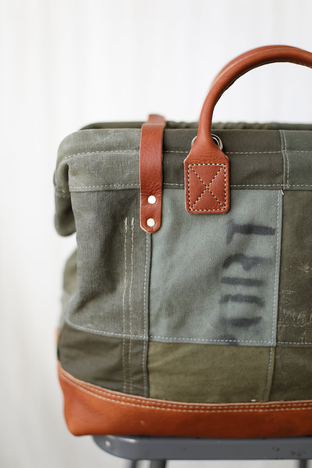 WWII era Salvaged Canvas Patchwork Carryall
