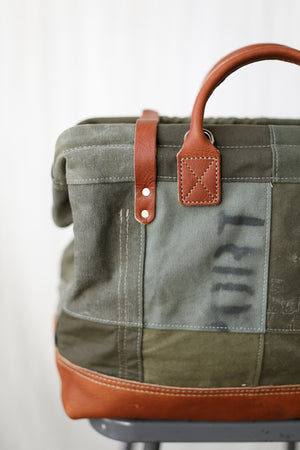 WWII era Salvaged Canvas Patchwork Carryall