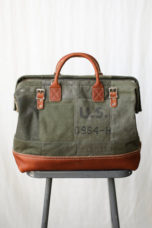 WWII era Salvaged Canvas Patchwork Carryall