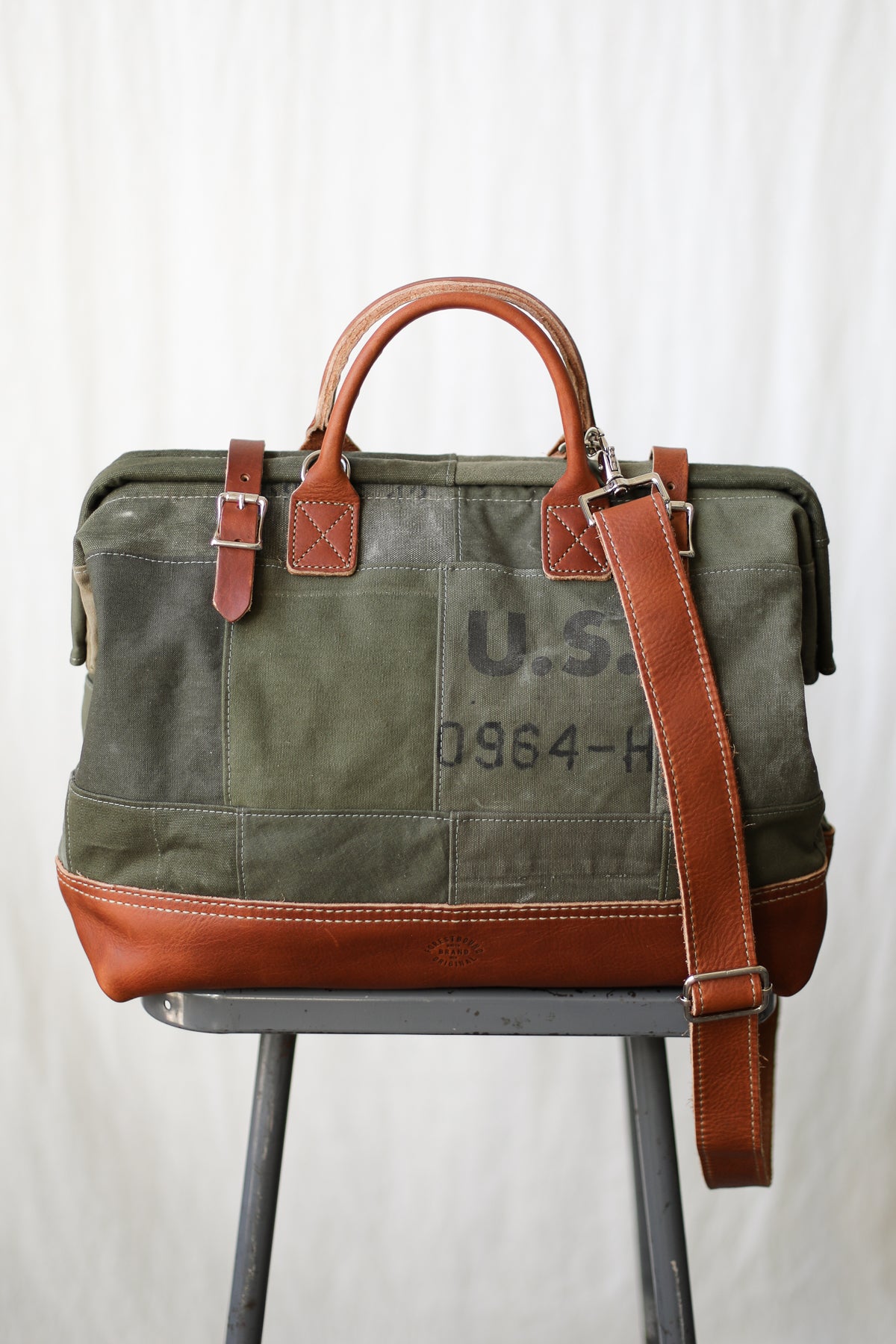 WWII era Salvaged Canvas Patchwork Carryall