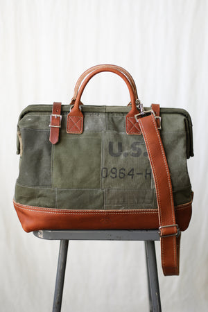 WWII era Salvaged Canvas Patchwork Carryall