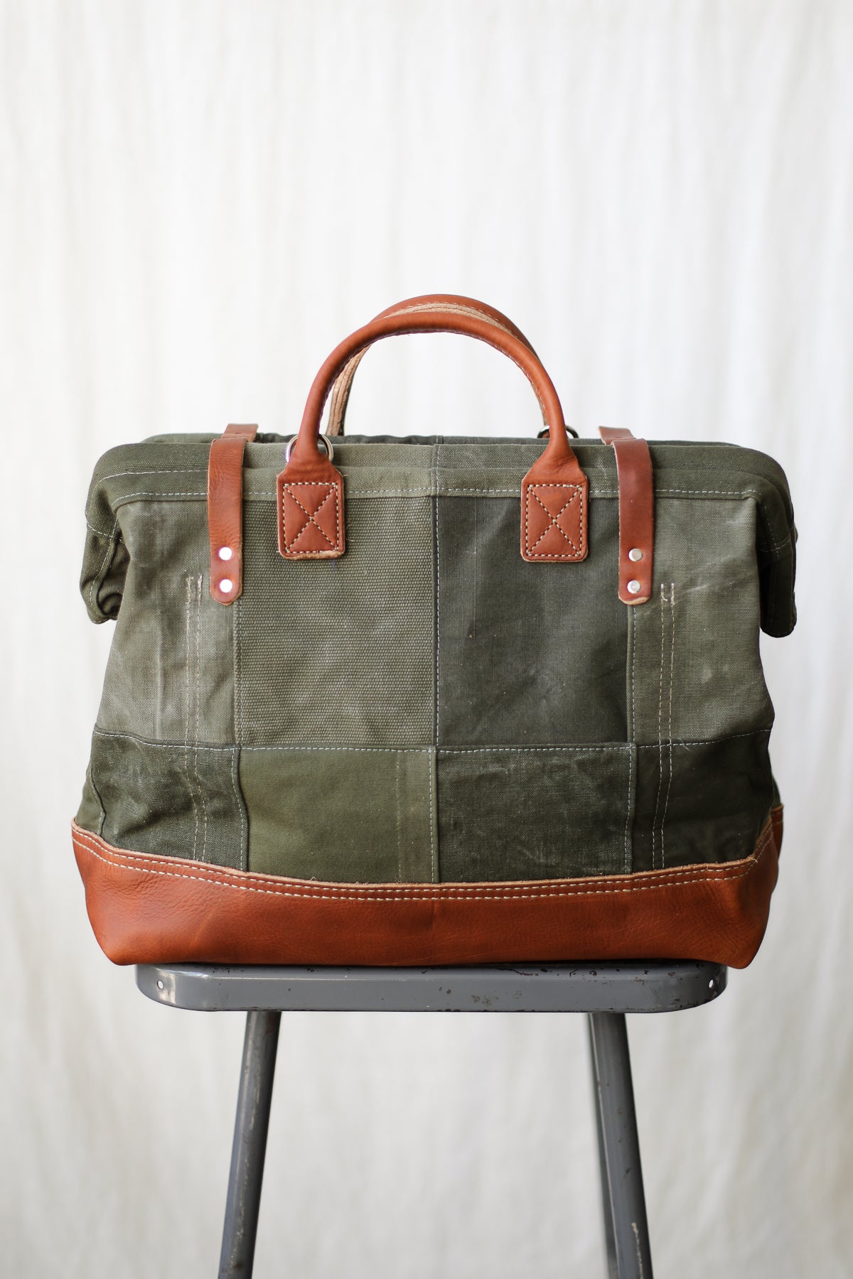 WWII era Salvaged Canvas Patchwork Carryall