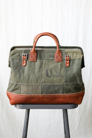 1940's era Salvaged Canvas Patchwork Carryall
