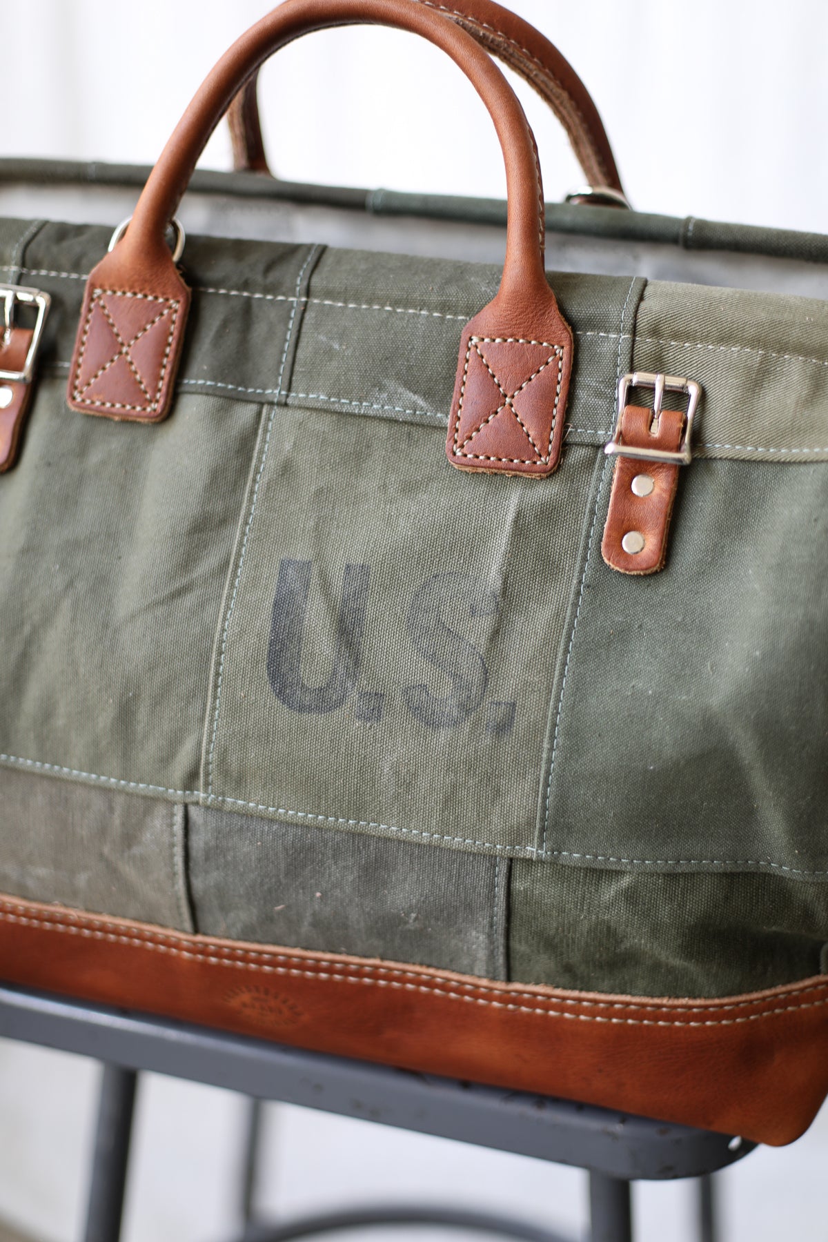 1940's era Salvaged Canvas Patchwork Carryall