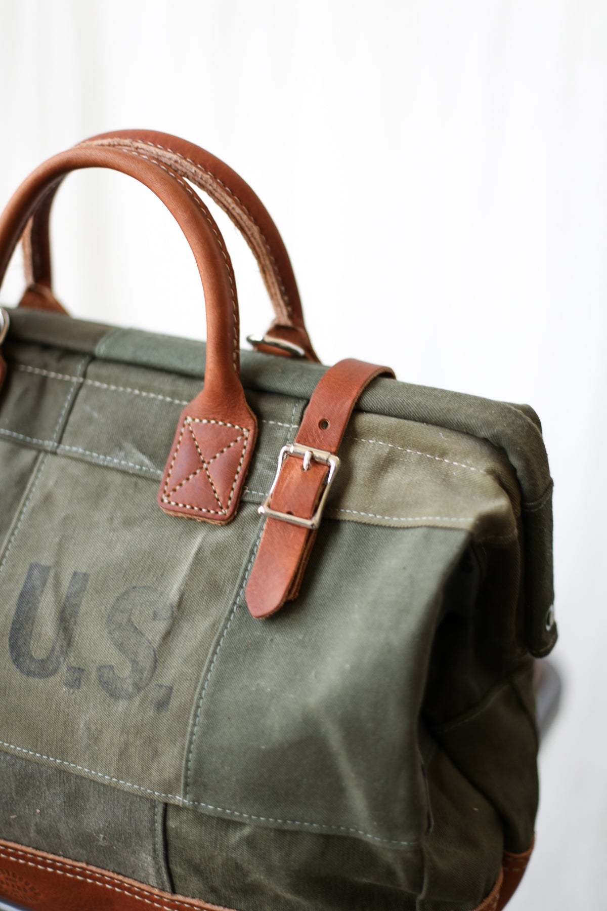 1940's era Salvaged Canvas Patchwork Carryall