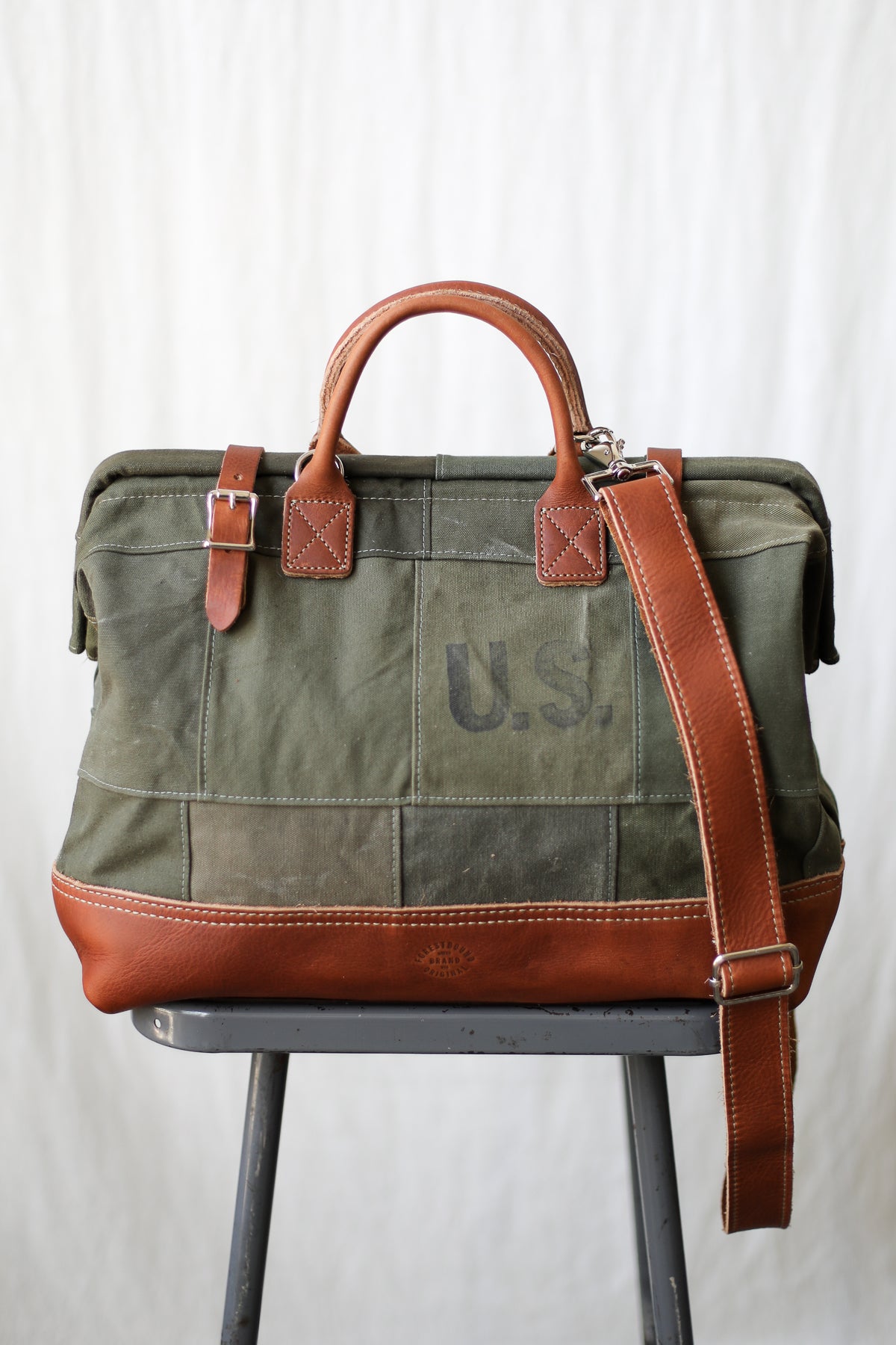 1940's era Salvaged Canvas Patchwork Carryall