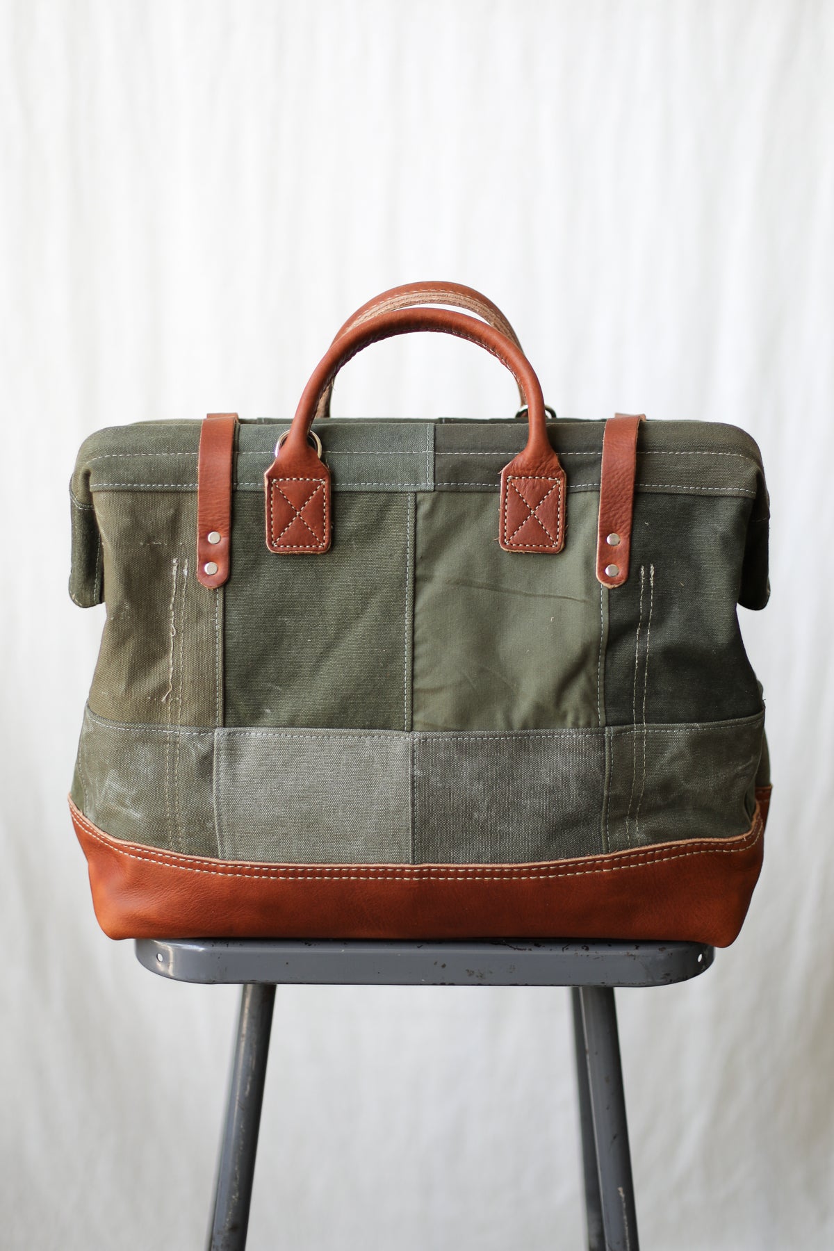 1940's era Salvaged Canvas Patchwork Carryall