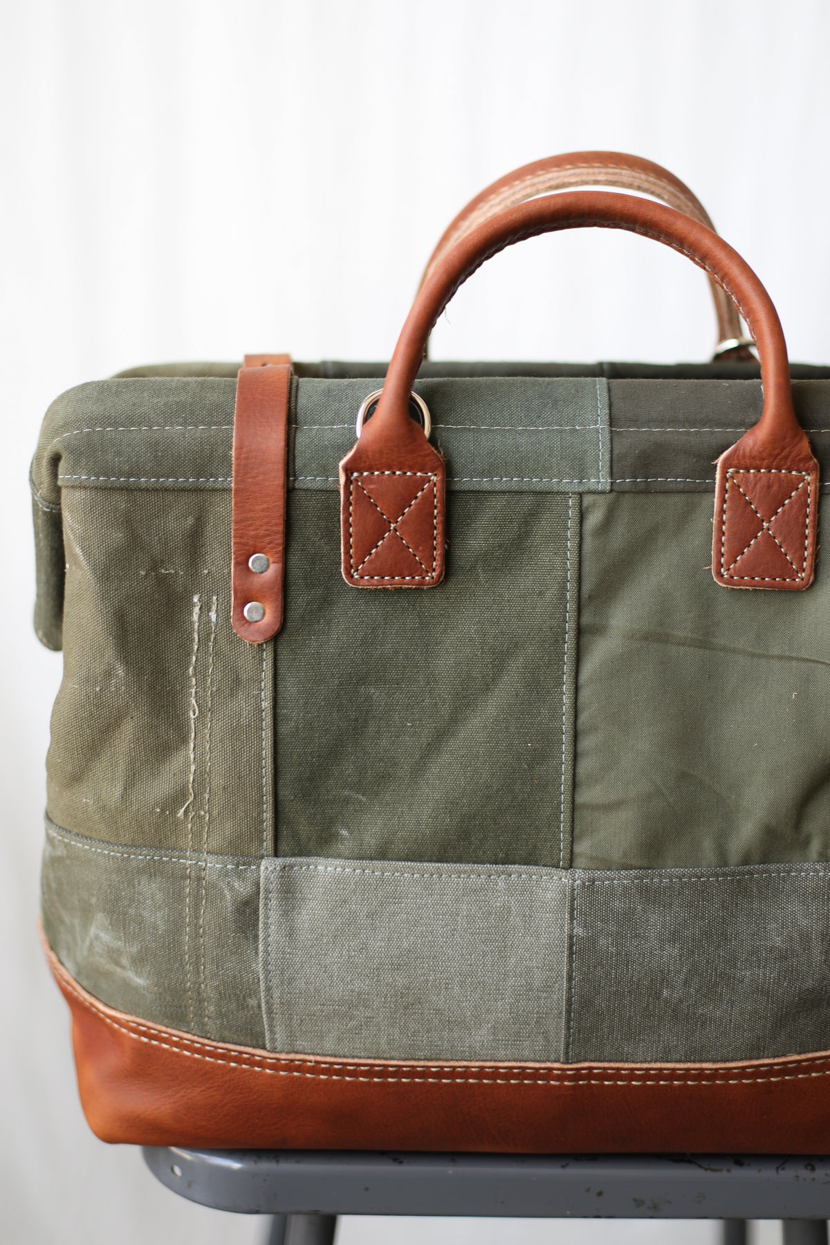 1940's era Salvaged Canvas Patchwork Carryall