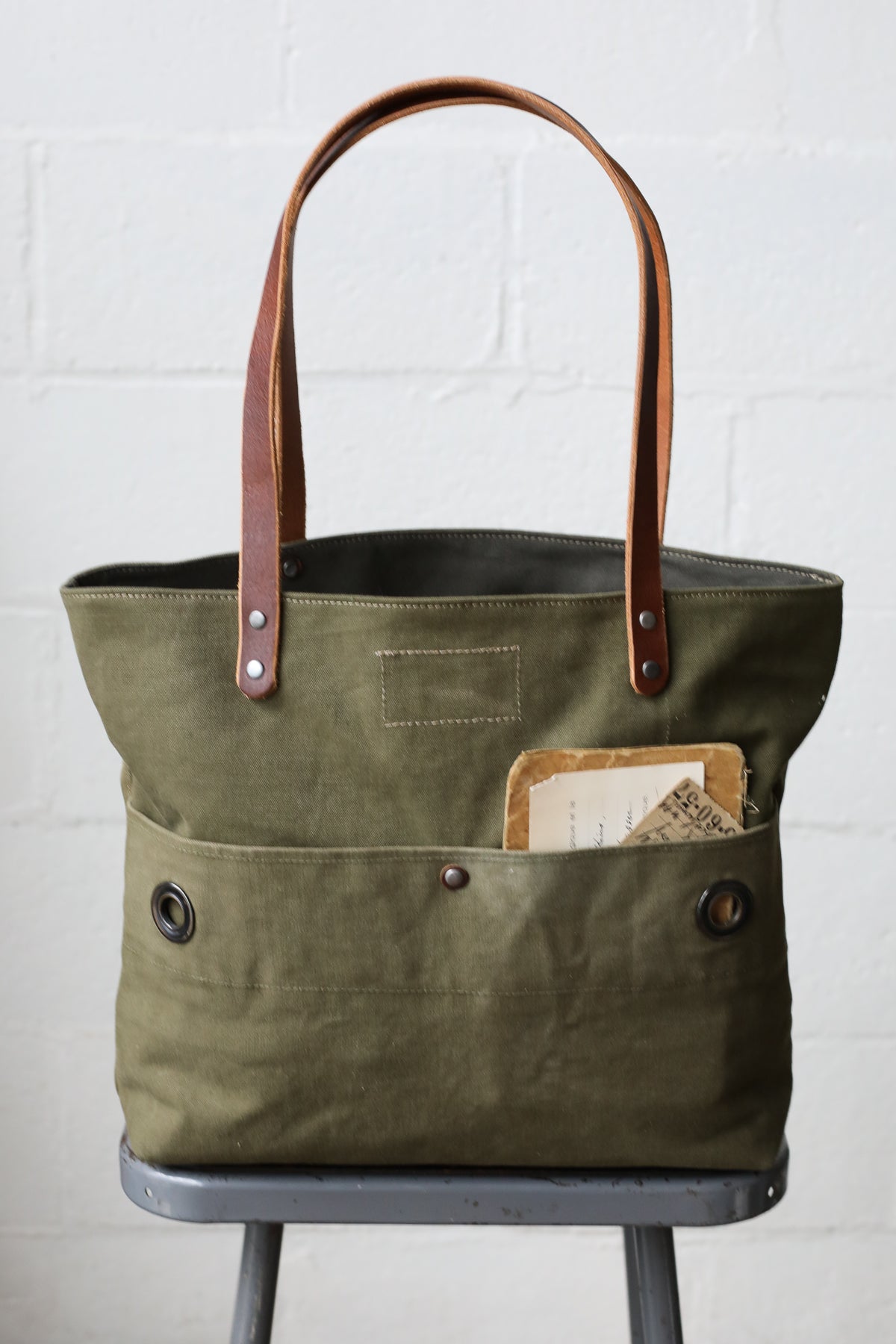 WWII era Salvaged Military Canvas Tote Bag