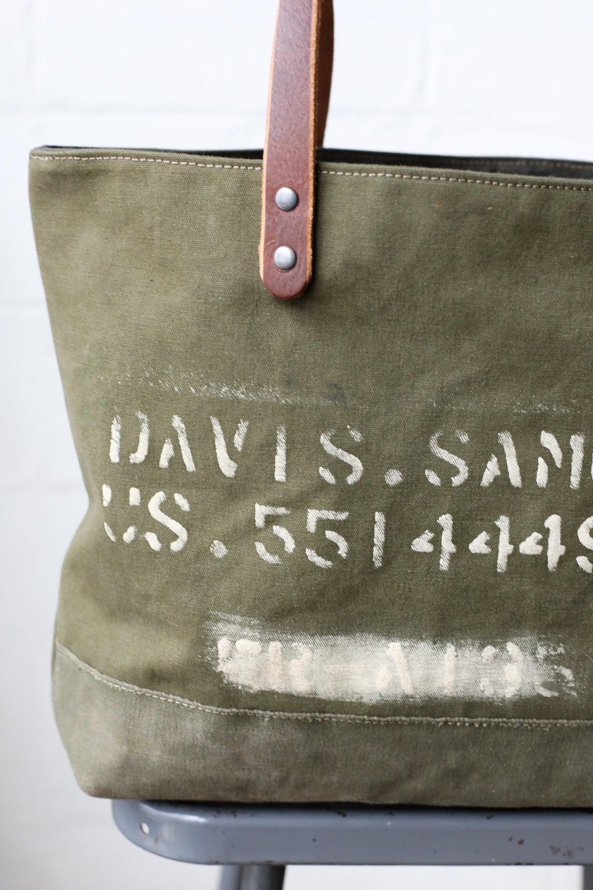 WWII era Salvaged Military Canvas Tote Bag