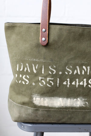 WWII era Salvaged Military Canvas Tote Bag