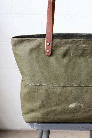 WWII era Salvaged Military Canvas Tote Bag