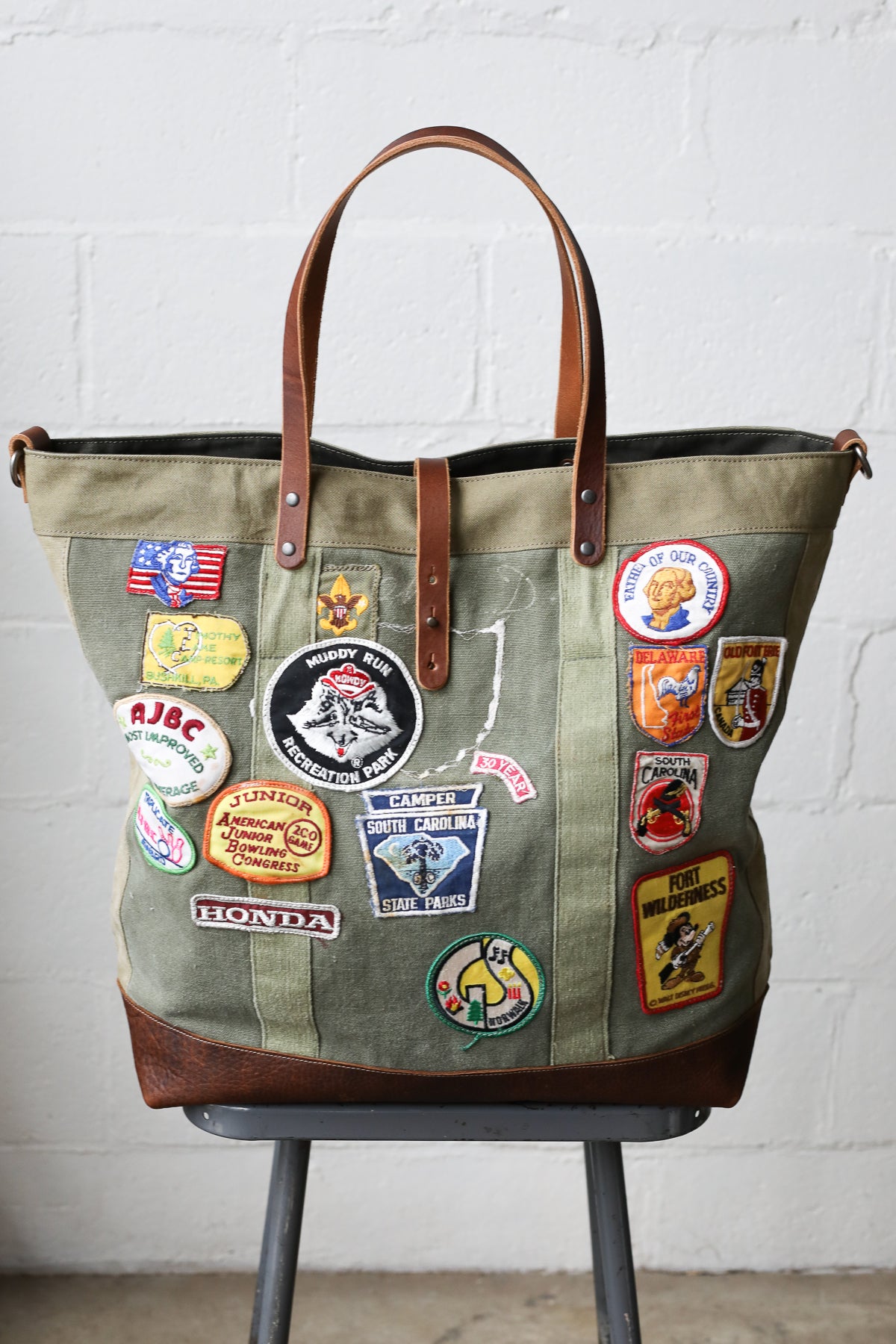Extra Large 1960's era Patched Canvas Tote Bag