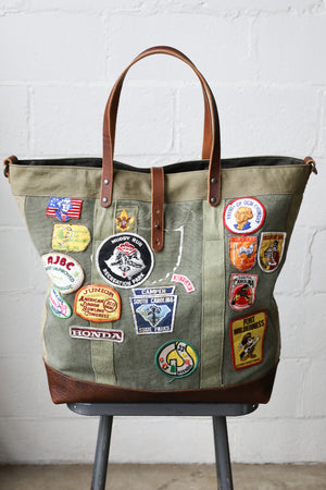 Extra Large 1960's era Patched Canvas Tote Bag