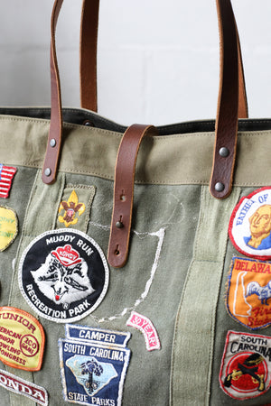 Extra Large 1960's era Patched Canvas Tote Bag