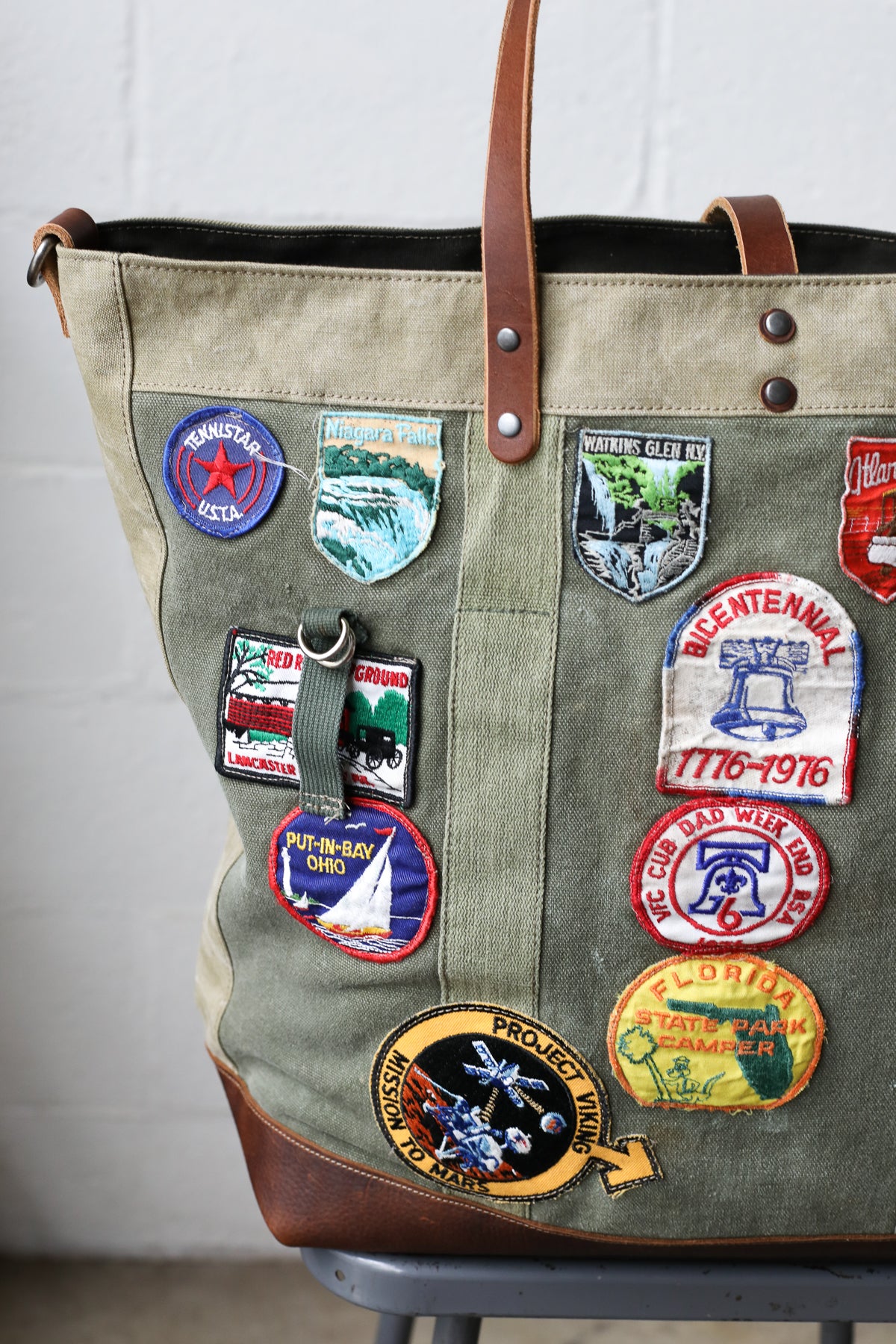 Extra Large 1960's era Patched Canvas Tote Bag