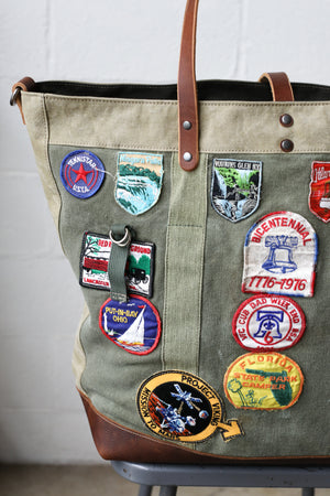 Extra Large 1960's era Patched Canvas Tote Bag