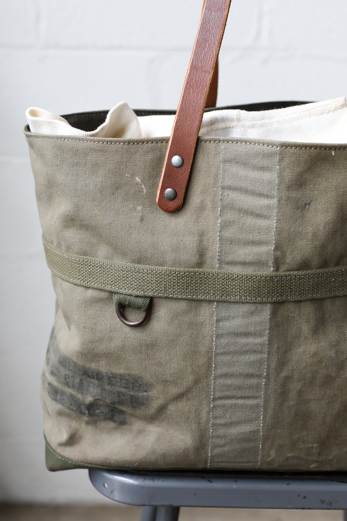 1940's era Salvaged Canvas Tote Bag
