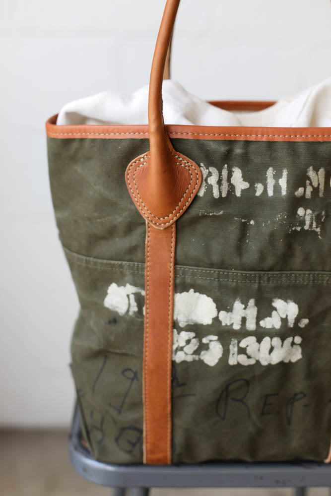 WWII era Salvaged Military Canvas Tote Bag