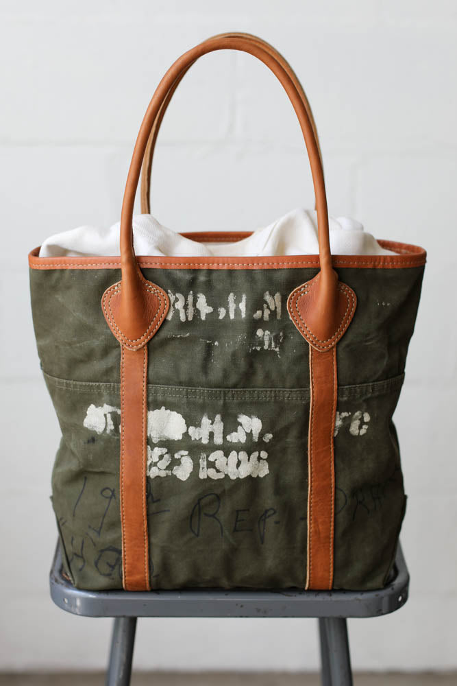 WWII era Salvaged Military Canvas Tote Bag