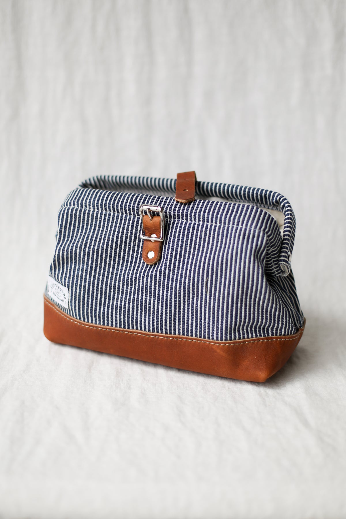 1950's era Salvaged Ticking Fabric Dopp Kit