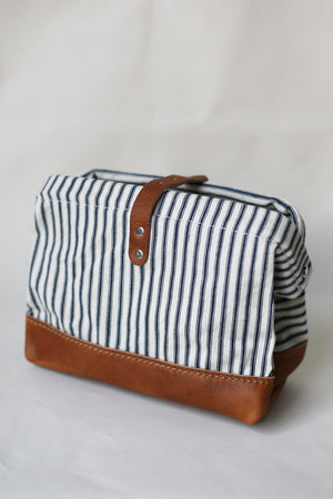 1950's era Salvaged Ticking Fabric Dopp Kit