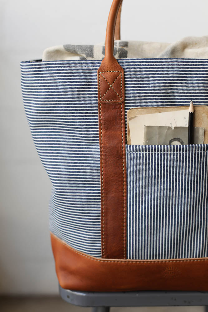 1950's era Ticking Fabric Tote Bag