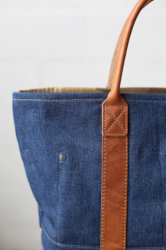 1940's era Salvaged Denim & Camo Tote Bag