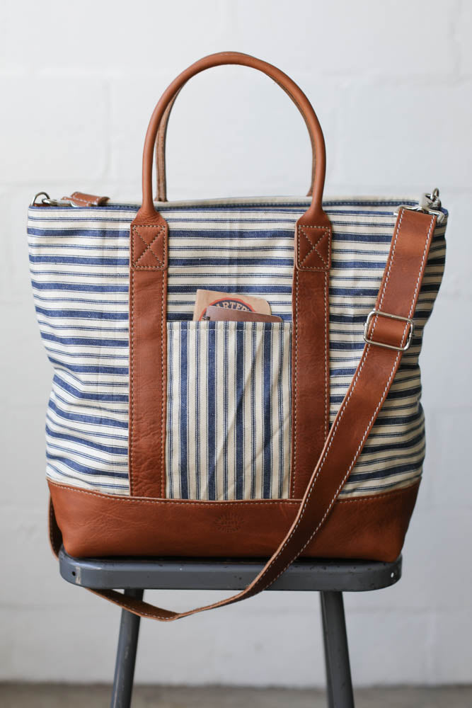 1950's era Salvaged Ticking Tote Bag