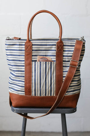 1950's era Salvaged Ticking Tote Bag