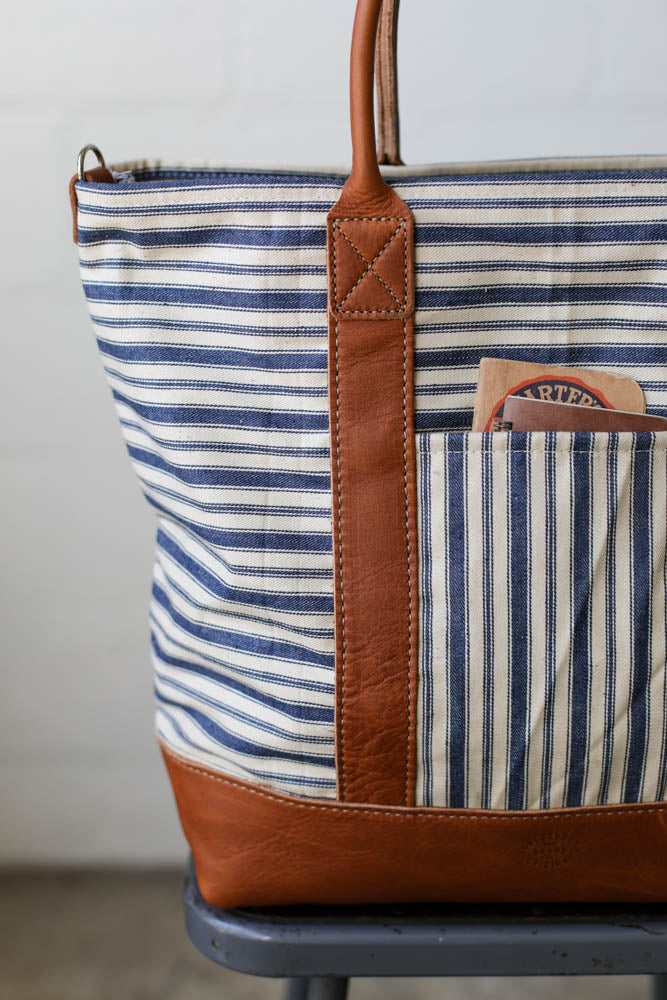 1950's era Salvaged Ticking Tote Bag