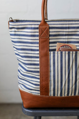 1950's era Salvaged Ticking Tote Bag