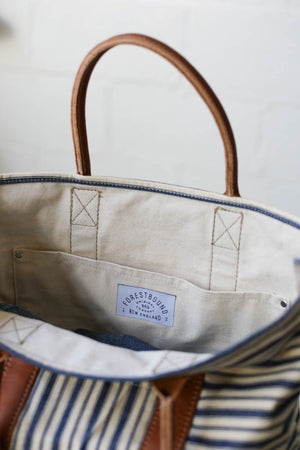 1950's era Salvaged Ticking Tote Bag